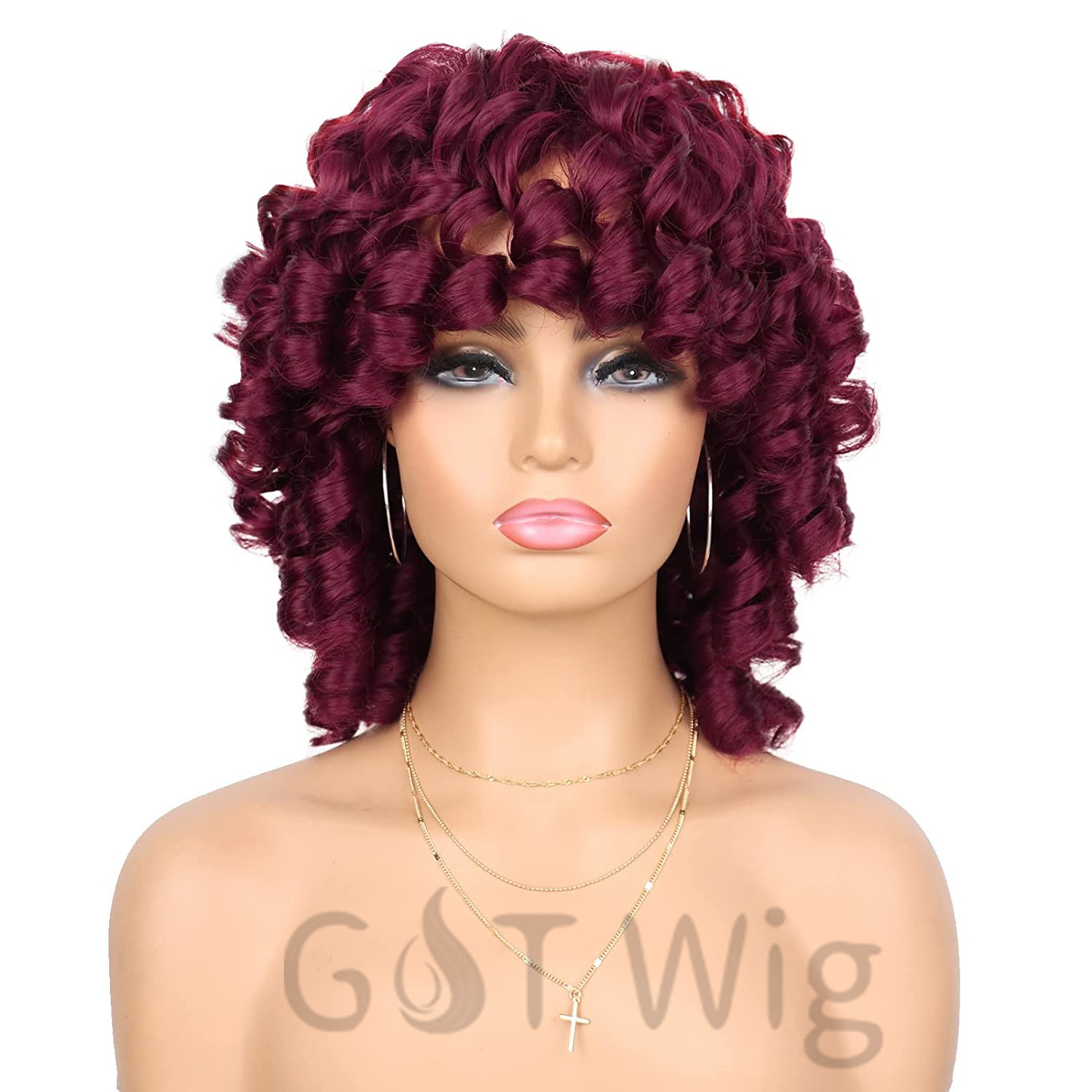 G&T Wig Wholesale  Colorful Curly Wigs Heat Resistant Synthetic Hair Replacement Afro Curly Wig with Bangs for Black Women