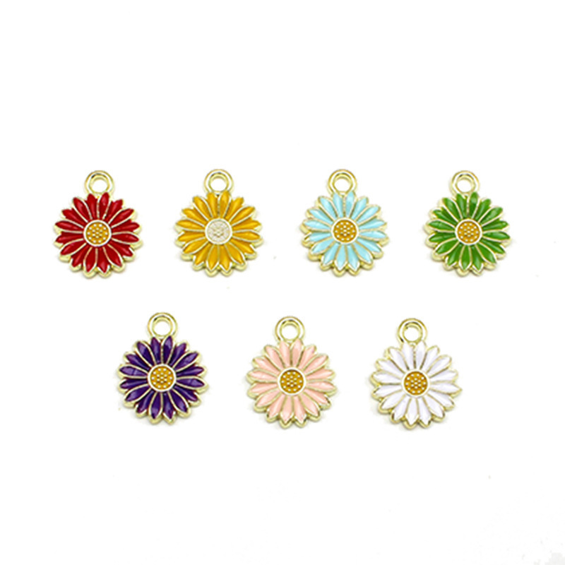 10pcs Alloy Oil Dripping Daisy 13mm Pendant Unisex Trendy Beaded Pen charms with Main for Necklace Making DIY Gift Idea