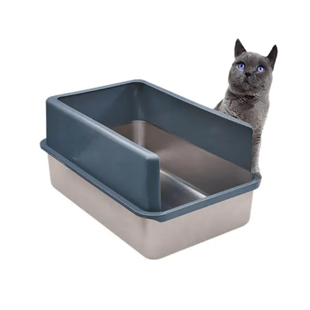 ONE PET Large Cat Toilet for Cats Rabbit Easy Cleaning Pet Litter box Enclosed Sides Stainless Steel XL Cat Litter Box