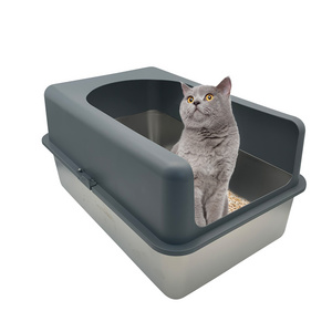 ONE PET Large Cat Toilet for Cats Rabbit Easy Cleaning Pet Litter box Enclosed Sides Stainless Steel XL Cat Litter Box