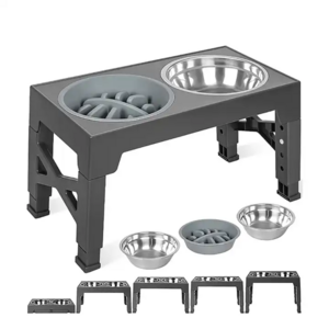 ONE PET Elevated Dog Bowls with Slow Feeder Dog Bowl Stainless Steel Bowls Adjustable Pet Feeder Stand for Large Medium Dog Prod