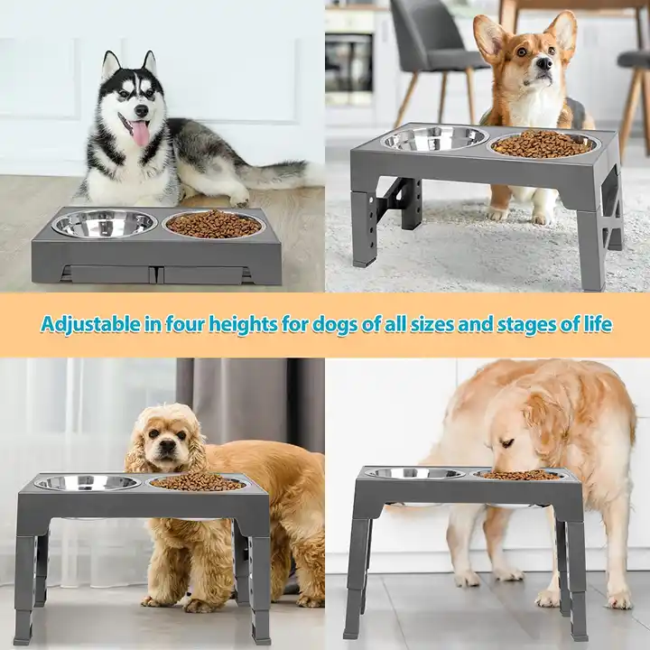 ONE PET Elevated Dog Bowls with Slow Feeder Dog Bowl Stainless Steel Bowls Adjustable Pet Feeder Stand for Large Medium Dog Prod