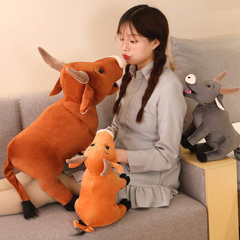 hot selling Simulation Bull Toys lifelike Brown Stuffed Baby Plush Animal Cow Toy