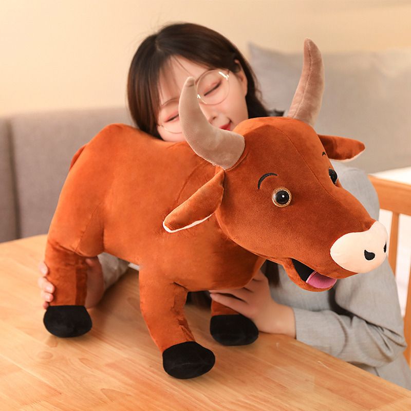 hot selling Simulation Bull Toys lifelike Brown Stuffed Baby Plush Animal Cow Toy