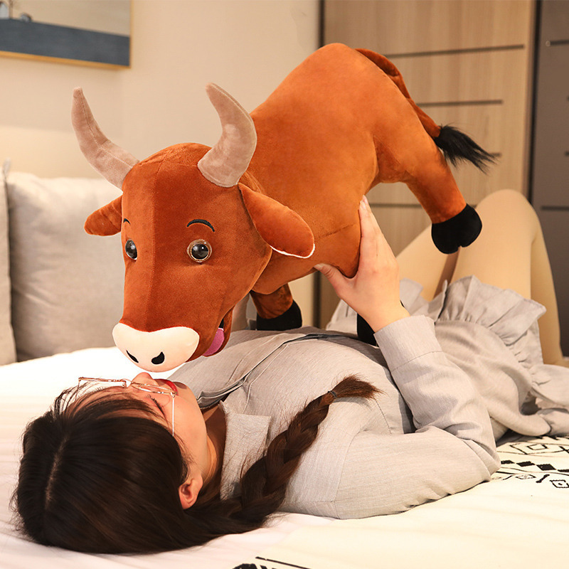 hot selling Simulation Bull Toys lifelike Brown Stuffed Baby Plush Animal Cow Toy