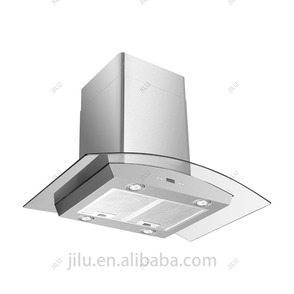 Motor Wall Stainless Power Style Sensor Parts Range Hood Touch Control Curve Glass LED Light Lamp Steel Luxury for Kitchen 60mm