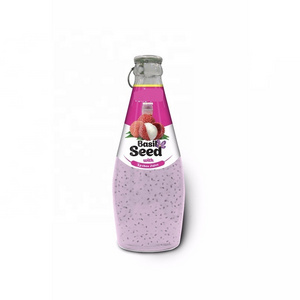 Private Label Fruit Flavor Basil Seed Drink 290ml Lychee Juice Glass Bottle