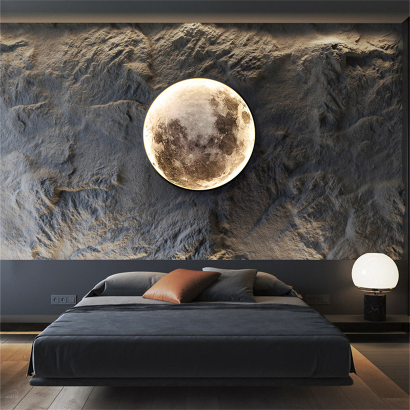 Art Modern Indoor Lighting Design Bedroom Round led Moon Wall Lamp decor Home led Light