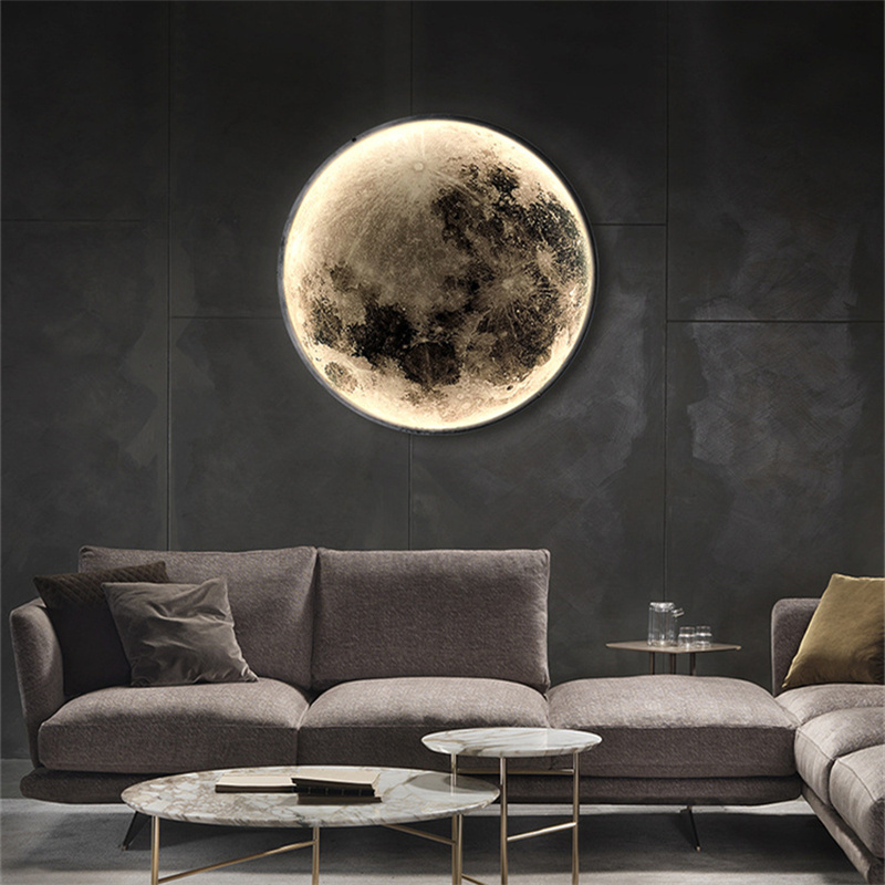 Art Modern Indoor Lighting Design Bedroom Round led Moon Wall Lamp decor Home led Light