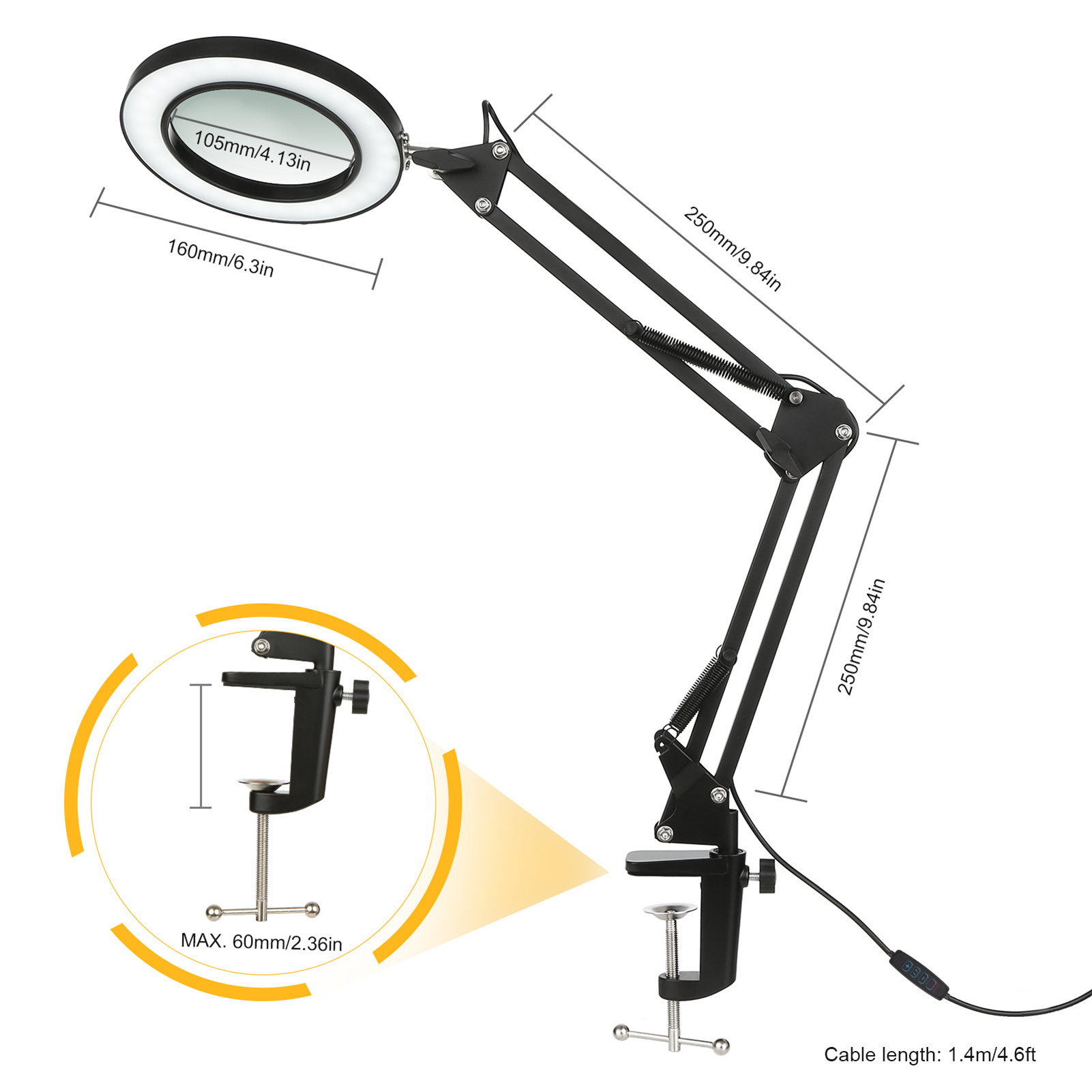 Clamp-on Swing Arm Dimmable Illuminated Desktop Magnifying Glass Led Table Light Reading Beauty Nail gooseneck table Lamp