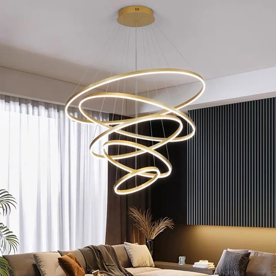 Hanging lights Ceiling Globe Ring Luxury Acrylic Nordic Round Modern Lamp Lampen Chandelier Led Circle Pendant Light