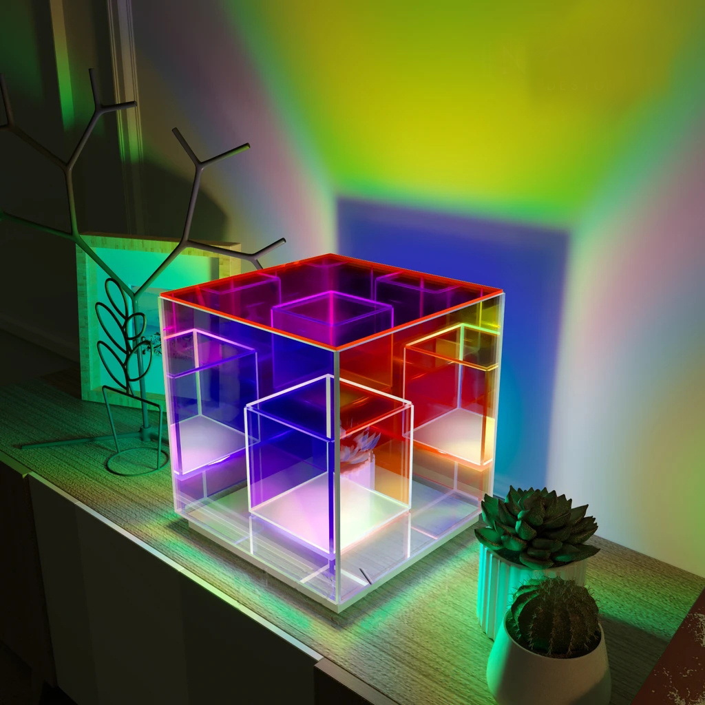 Dropshipping restaurant night lighting cube desk lamp acrylic magic cubes led colorful table light for bedroom