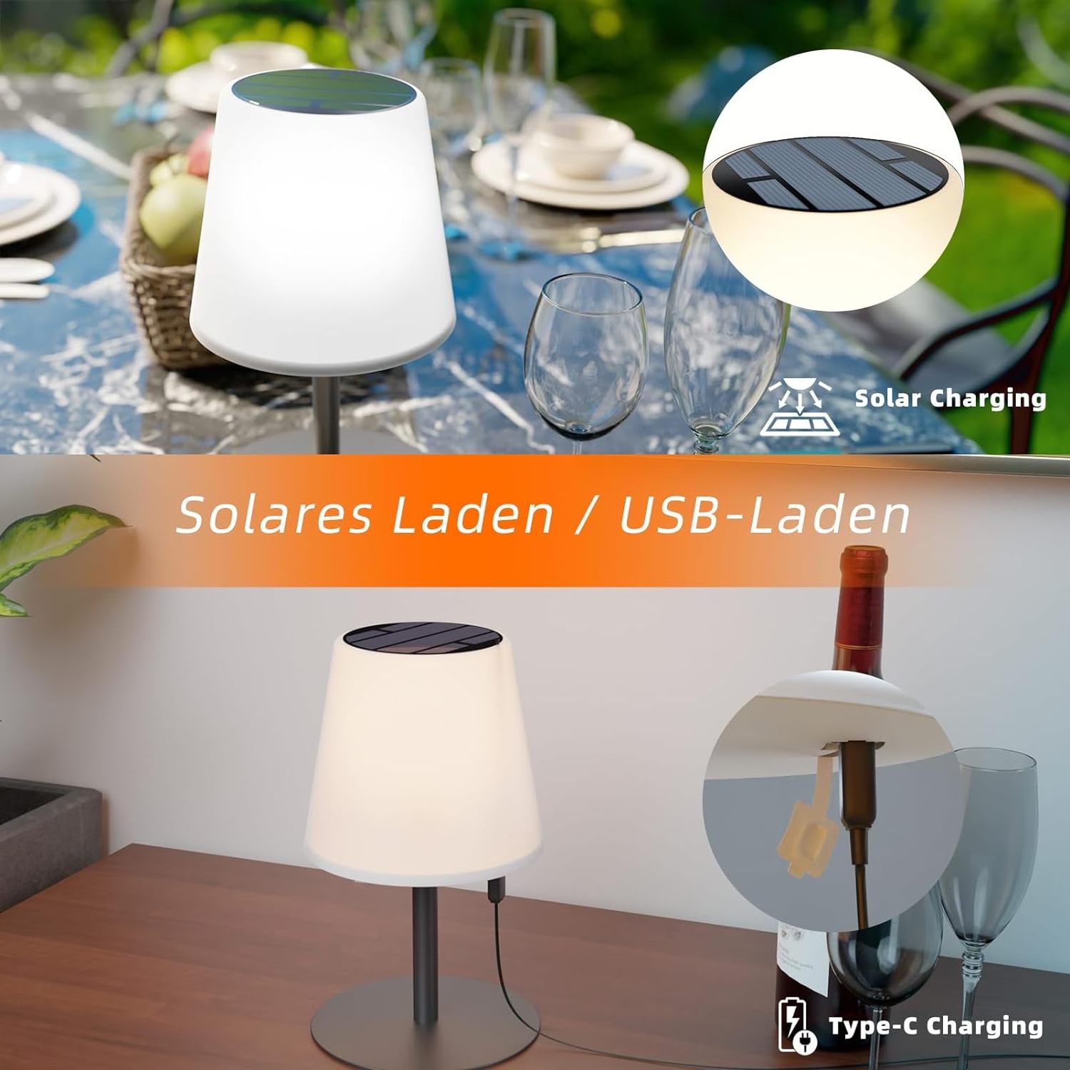 Modern Garden Battery Touch Dimmable Waterproof Rechargeable Outdoor Solar Cordless led Table Lamp