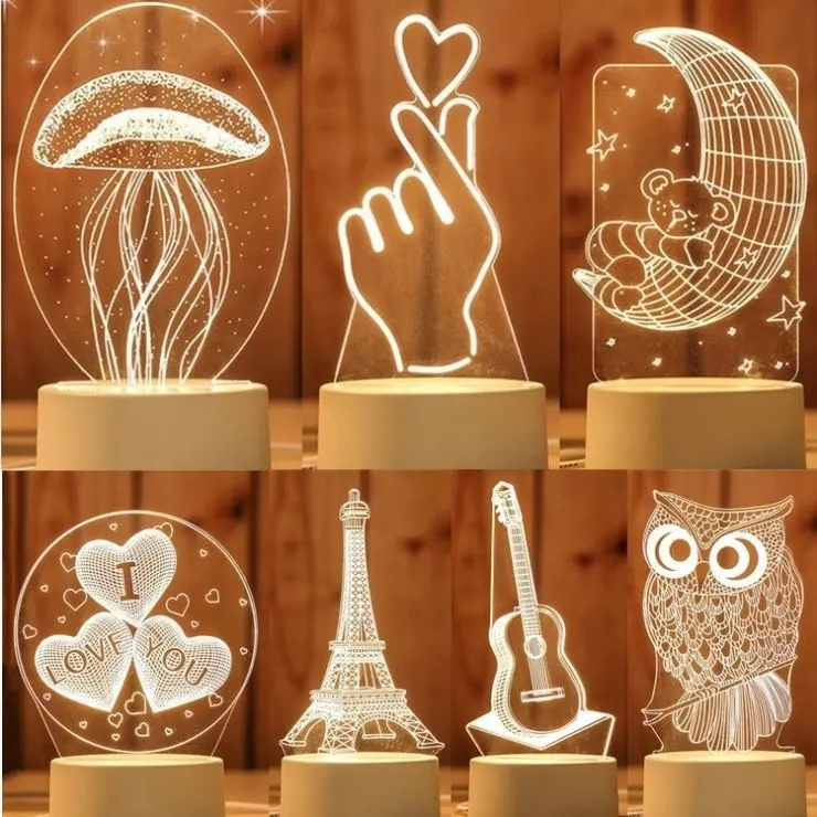 Beside cute light Kids Gift with USB Charging Bedroom decor Led Night Light 3d creative visualization lamp