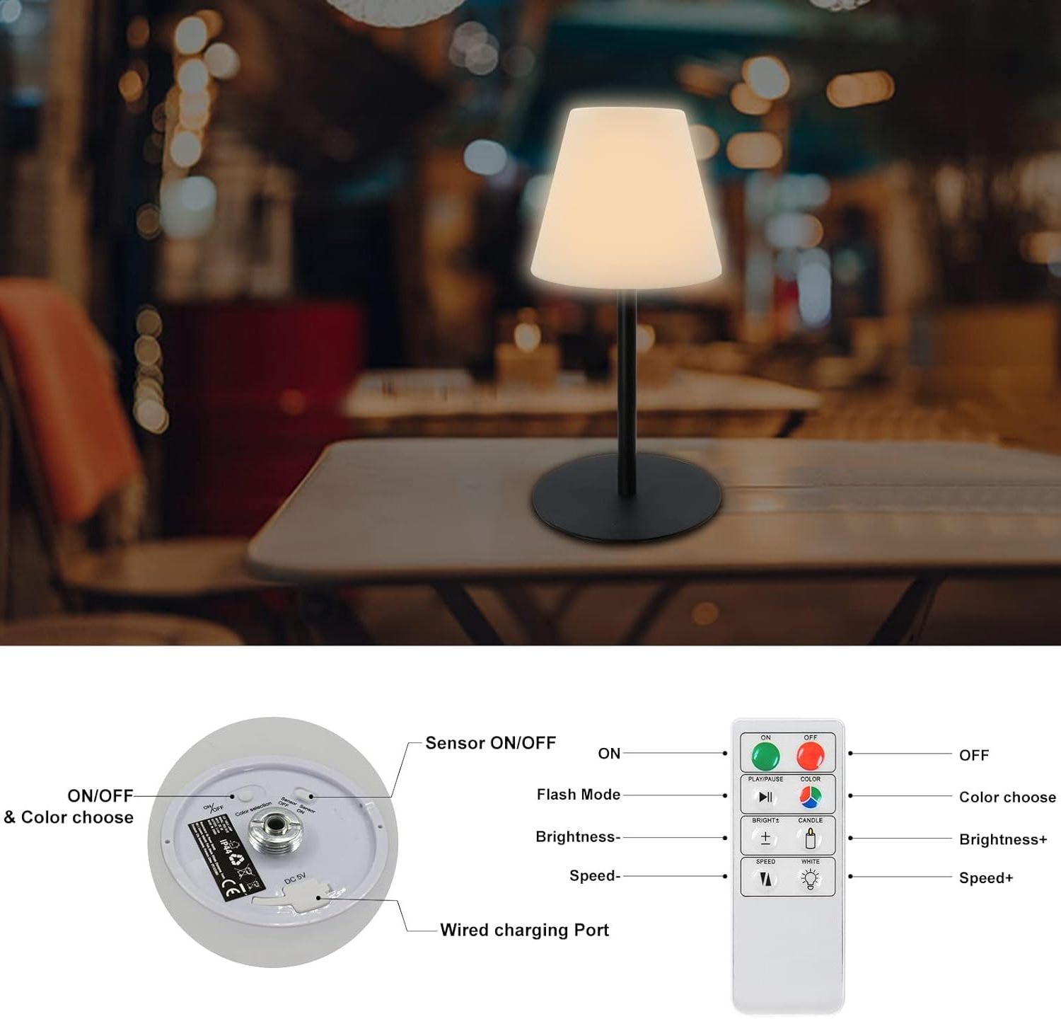 Modern Garden Battery Touch Dimmable Waterproof Rechargeable Outdoor Solar Cordless led Table Lamp