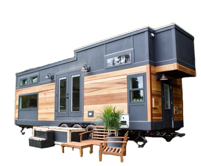 Prefab wooden cabin tiny home travel camper caravan trailer house on wheels for sale