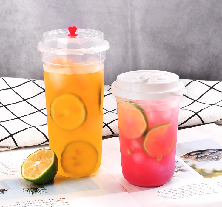 U Shape Cup Custom Logo Printing Disposable Plastic Pp Bubble Tea Cup 12Oz 16Oz 22Oz Tea Coffee Juice Pp Cup Clear With Lids