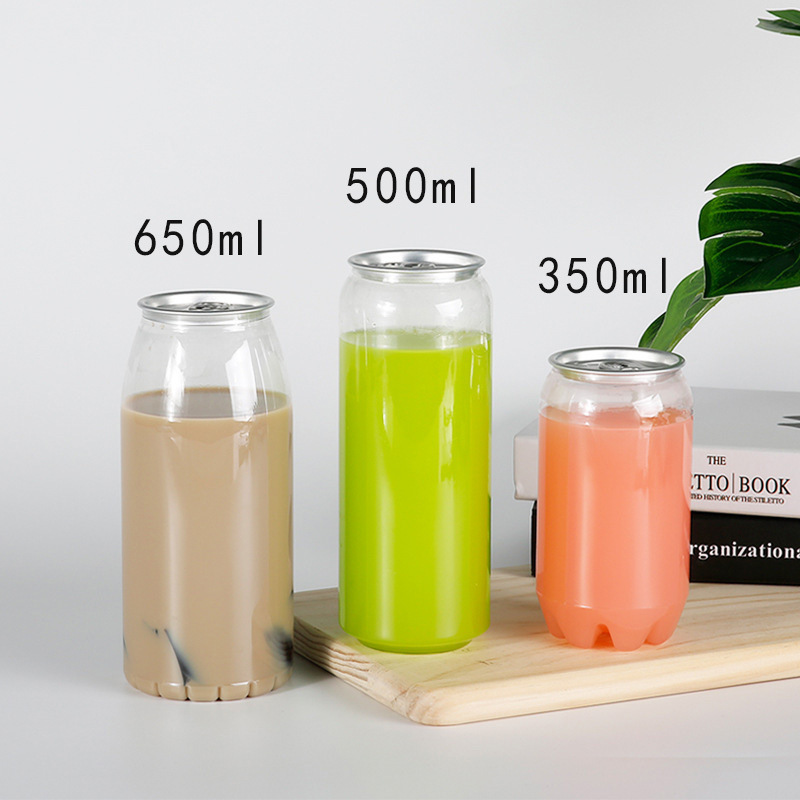 JIMI 350/500/650ML Hot Selling Plastic Soft Drink Can Clear Empty Bubble Soda Bottles with Easy Open Lids