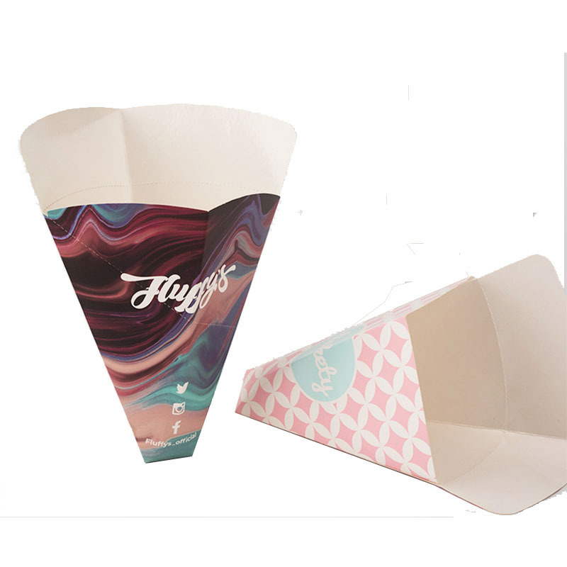 Food-Grade Disposable Takeaway Snack Food Packaging Paper French Fries Crepes Egg Bubble Waffle Cone Holder with Logo