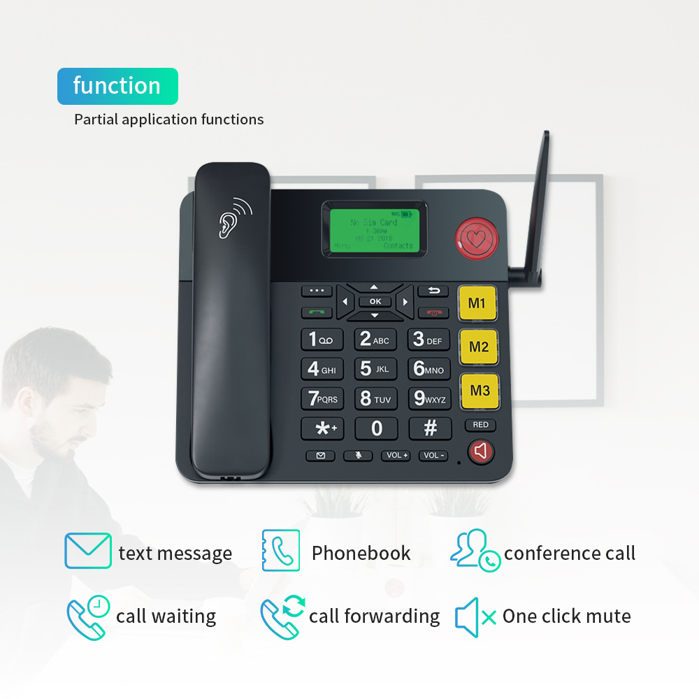 gsm 4g home office decktop cordless landline phone with sim card slot landline 4G sim card gsm fixed wireless desktop phone