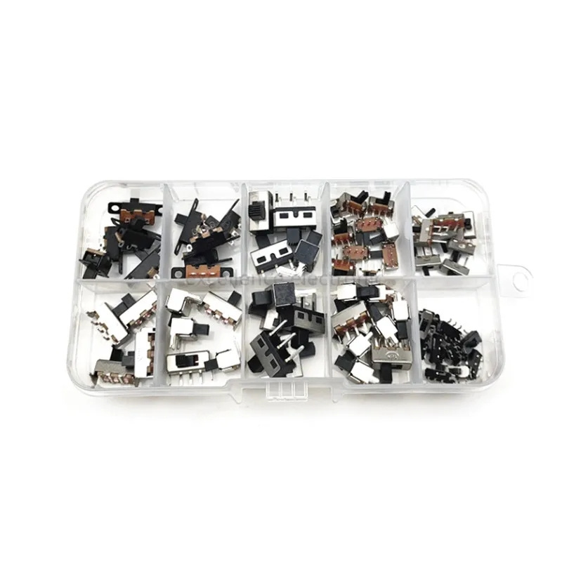 70pcs/box Micro Toggle Switch Mini Slide Switch Interruptor On-Off Mini Slide Switch PCB Mount Diy Small Electronic Switch