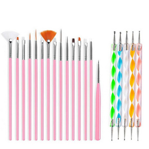 Nail Salon Suppliers French Brush 20pcs On Nail Glue Liner with Double End Dotting Painting Decoration Tools Set