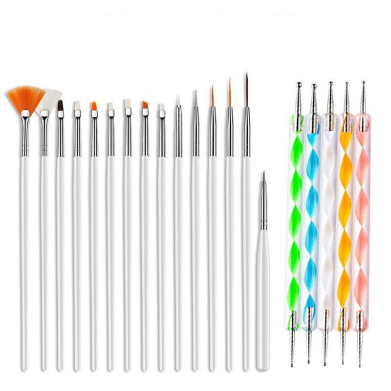 Nail Salon Suppliers French Brush 20pcs On Nail Glue Liner with Double End Dotting Painting Decoration Tools Set