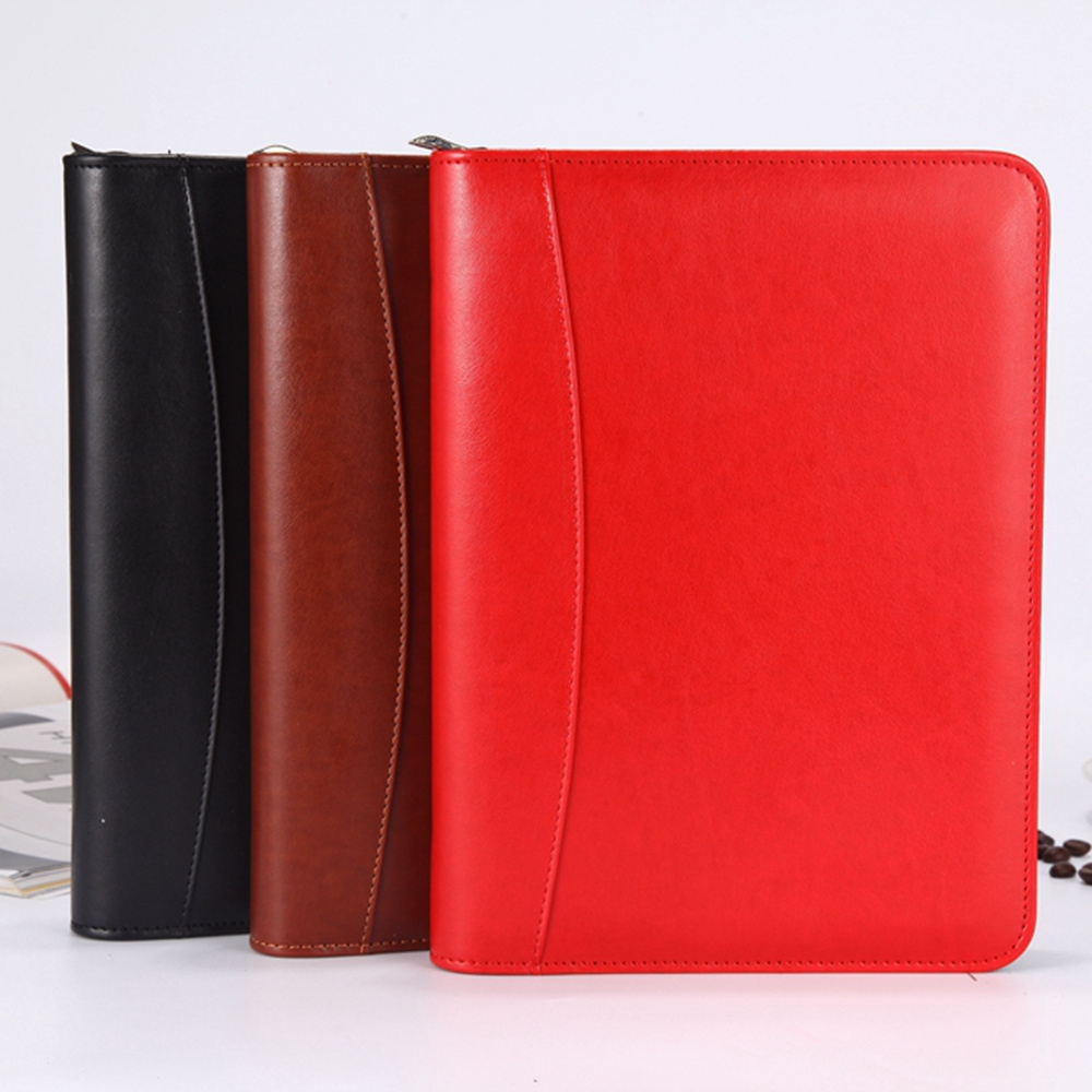 Amerpromo PU Leather Notebook Portfolio Folder Zipper Money Organizer for Cash with Binder