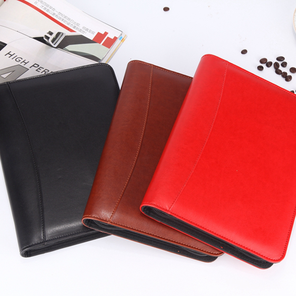 Amerpromo PU Leather Notebook Portfolio Folder Zipper Money Organizer for Cash with Binder