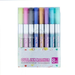 Outline Markers 8pcs/set Double Line Marker Pens Glitter Out Line Permanent Ink Color Flash Pens for student Doodling Drawing