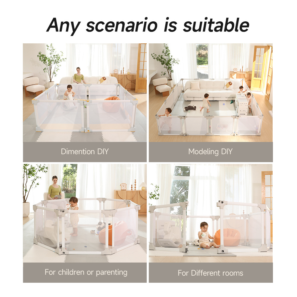 Free standing Foldable Indoor Kids Plastic Playpen Baby play pen playground playpen with slide swing for baby