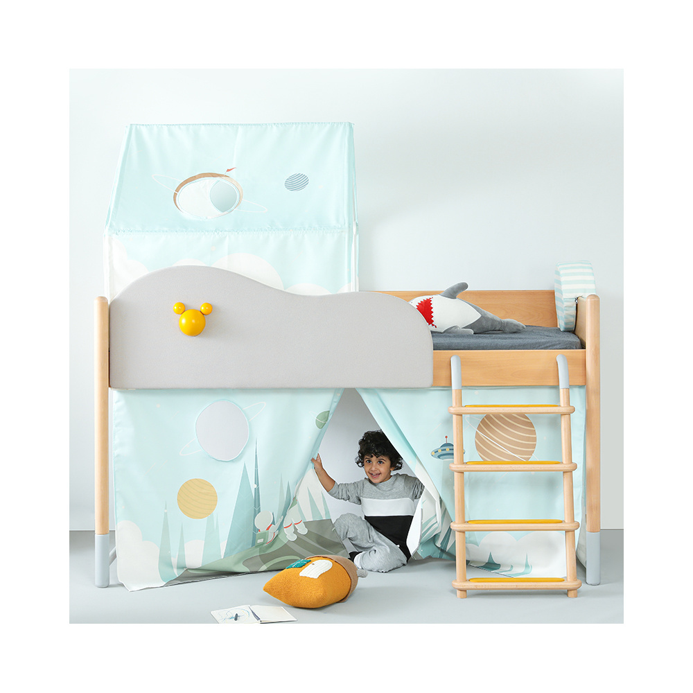 Kindergarten loft House Bunk Bed For Kids Children, Nordic Style Twin Wood Bed For Kids Children