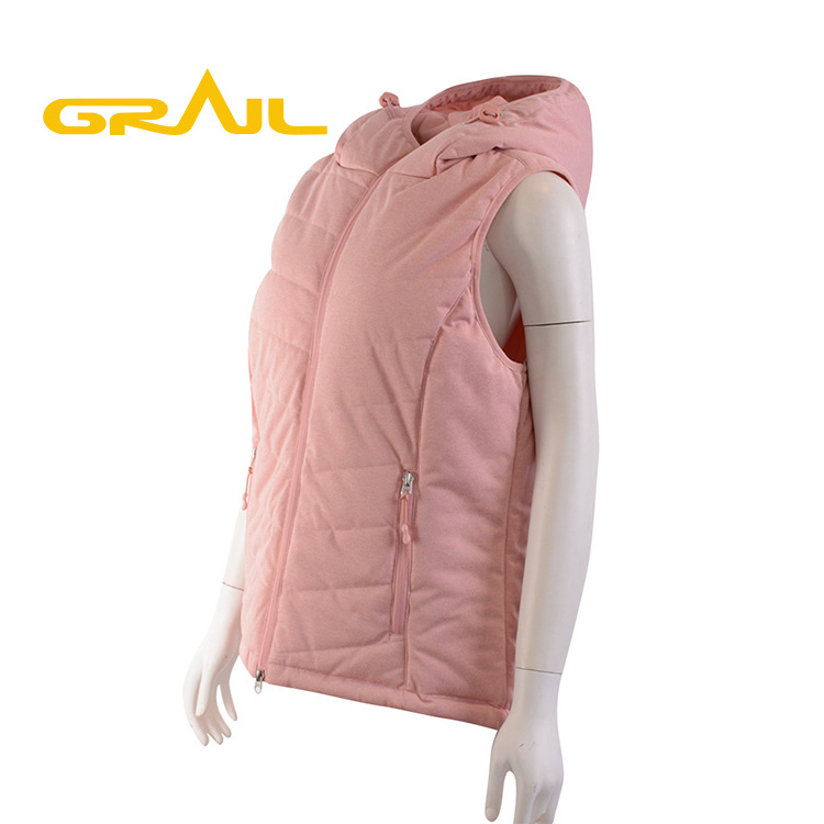 Outwear pink sports work yarn dyed thermal waterproof hood women softshell knitted women's vest