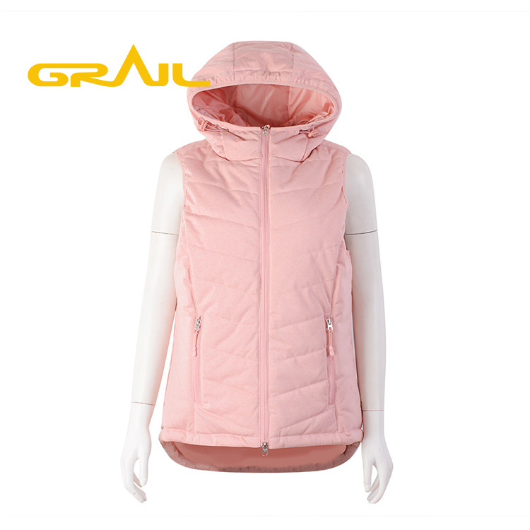 Outwear pink sports work yarn dyed thermal waterproof hood women softshell knitted women's vest