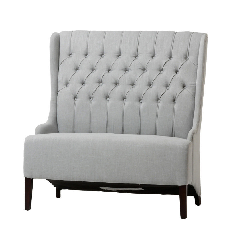 Wholesale chesterfield Antique beige linen wooden upholstered button tufted banquette dining love seat bench booth sofa chair