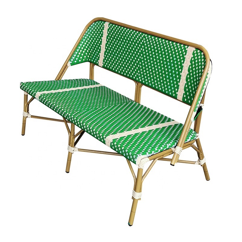 Wholesale outdoor Restaurant Cafe Patio Garden Furniture Woven Plastic Rattan Bistro Long Bench Lounge Chair