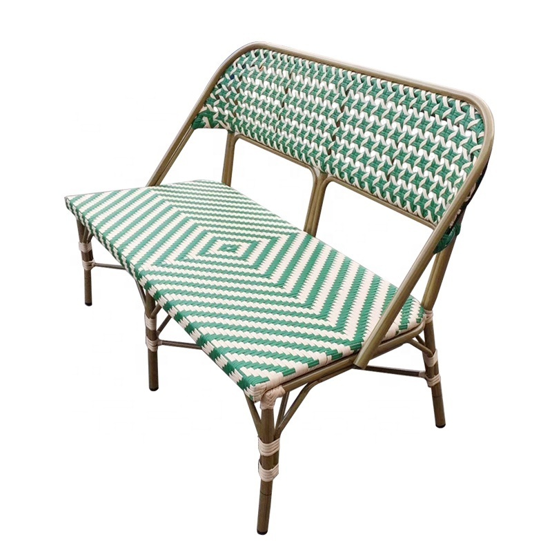 Wholesale outdoor Restaurant Cafe Patio Garden Furniture Woven Plastic Rattan Bistro Long Bench Lounge Chair