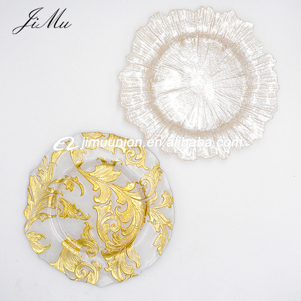 Wholesale Wedding Decoration Luxury Wedding White Rose Gold Silver Vanessa Glass Charger Plate With Glitter