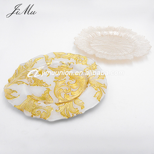 Wholesale Wedding Decoration Luxury Wedding White Rose Gold Silver Vanessa Glass Charger Plate With Glitter