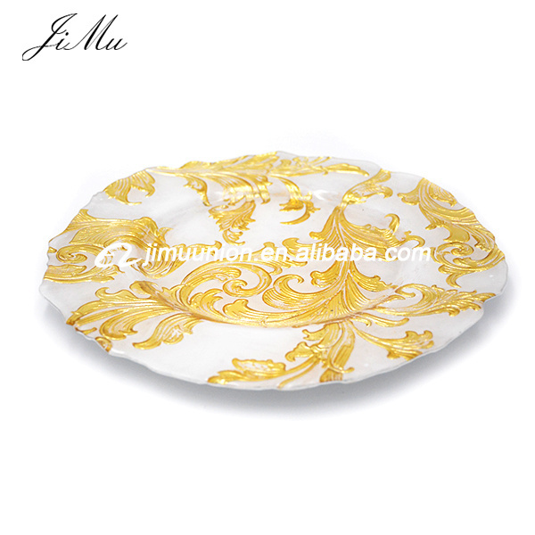 Wholesale Wedding Decoration Luxury Wedding White Rose Gold Silver Vanessa Glass Charger Plate With Glitter