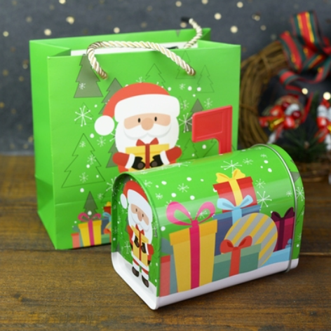 HOT! OEM Christmas Gift Tin Can Mailbox Letter Shape Santa Tin Box For Candy Cake Biscuits Packaging 12.2cm*7.6cm*9.5cm