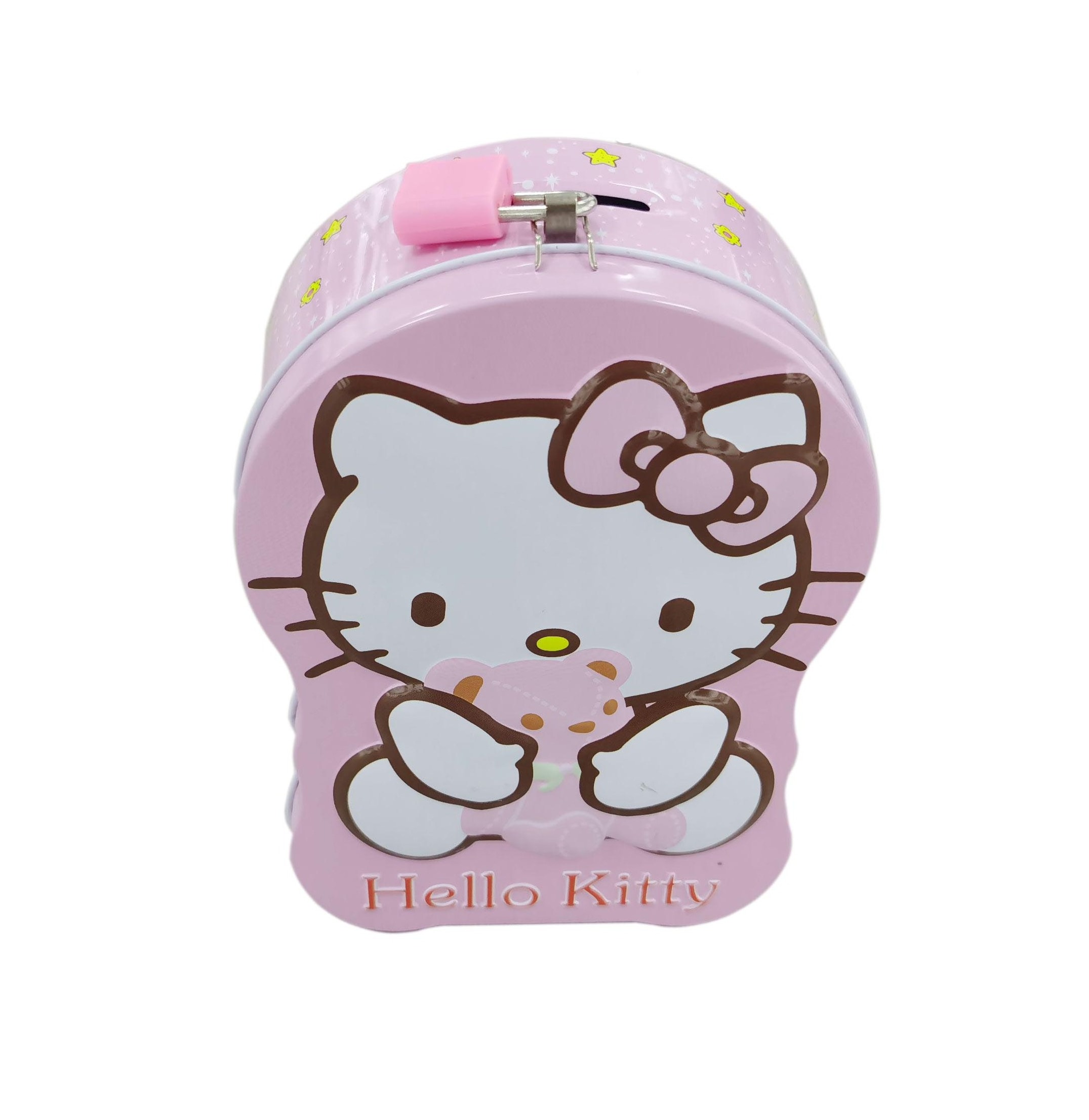 Hello Kitty Money Tin Box with Plastic Handle Coin Bank Tin Box with Lock