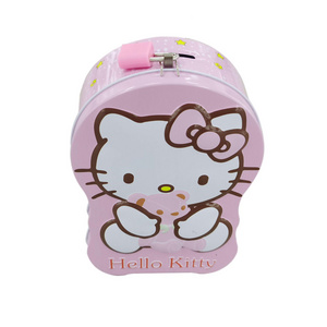 Hello Kitty Money Tin Box with Plastic Handle Coin Bank Tin Box with Lock