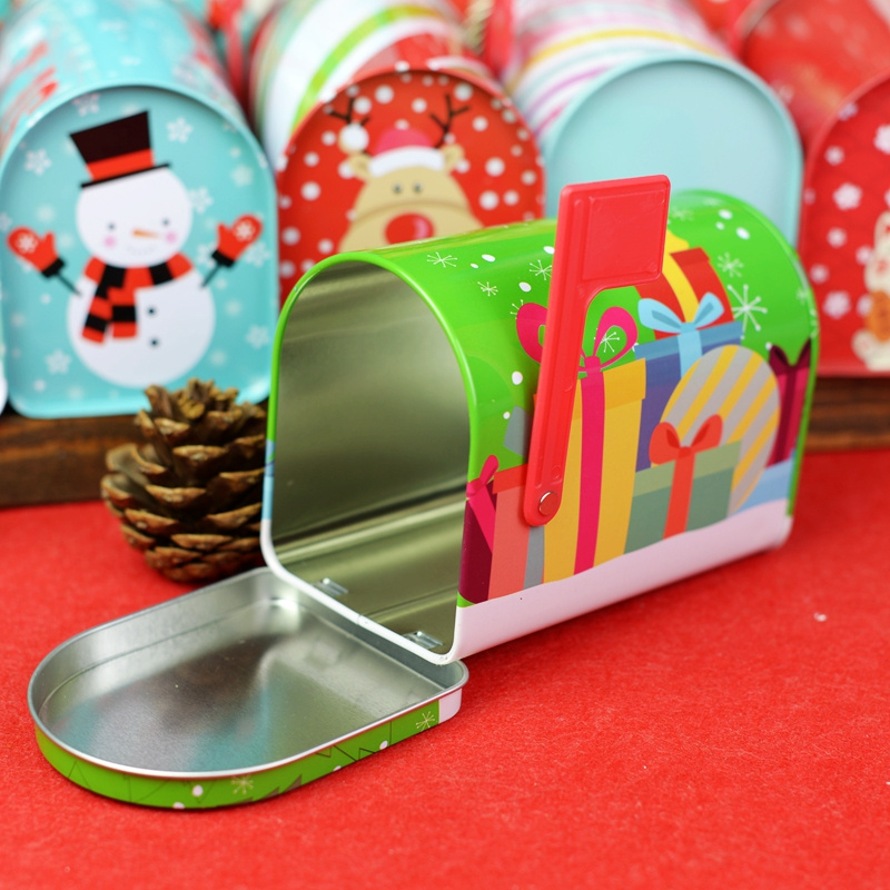 HOT! OEM Christmas Gift Tin Can Mailbox Letter Shape Santa Tin Box For Candy Cake Biscuits Packaging 12.2cm*7.6cm*9.5cm