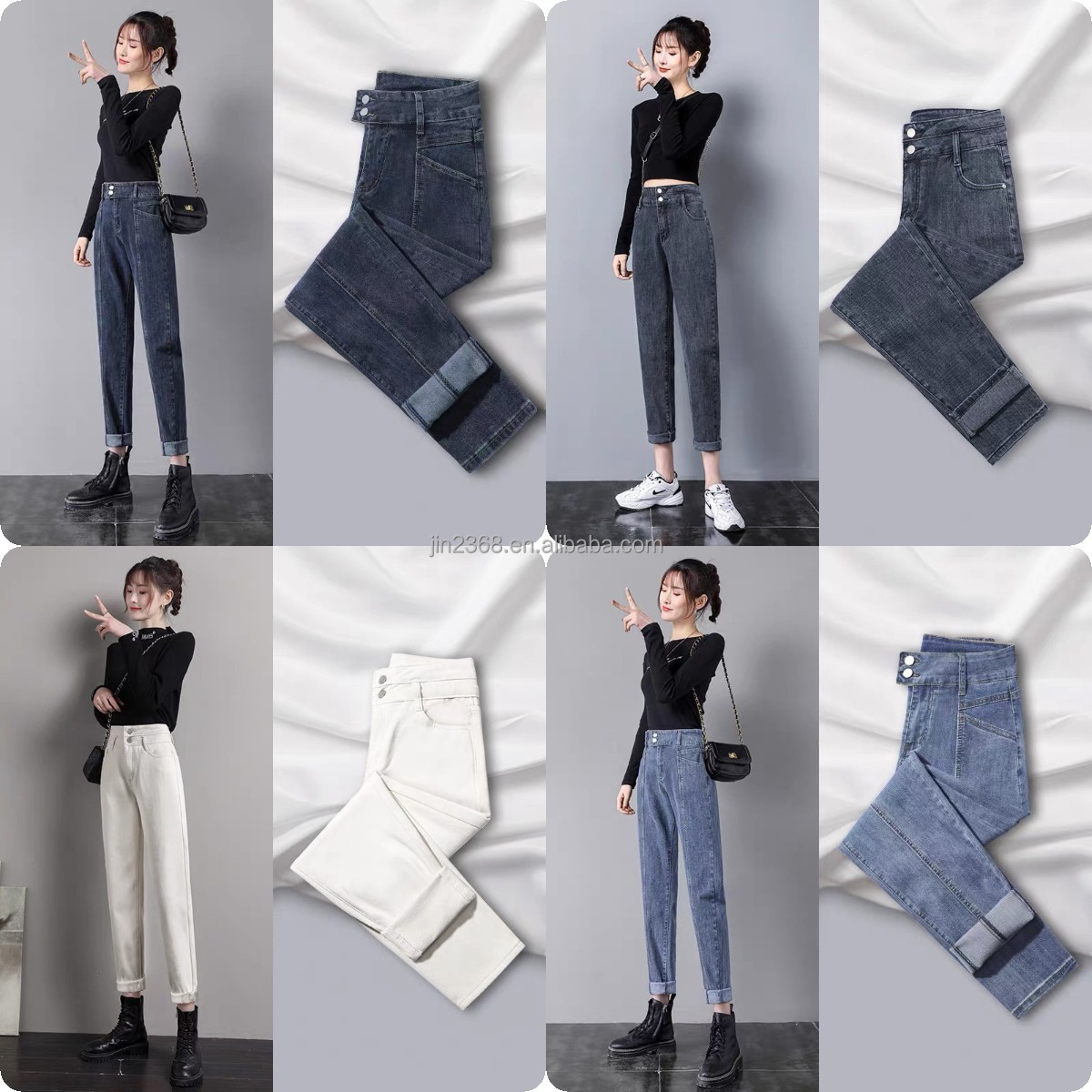 Factory direct sale womens clothing high elastic pants hole ripped ladies trousers high waist women flared jeans