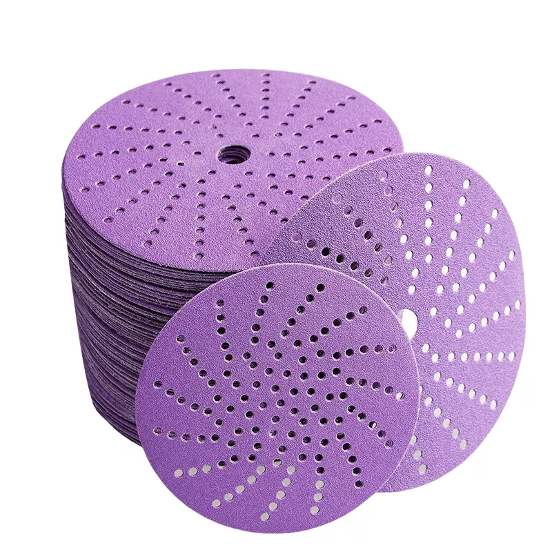 Manufacture 6-Inch Purple Ceramic Round Sanding Disc 17 Holes Hook Loop P60-P600 Sandpaper for Metal Polishing OEM/ODM