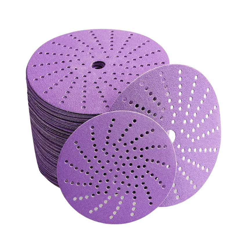 Manufacture 6-Inch Purple Ceramic Round Sanding Disc 17 Holes Hook Loop P60-P600 Sandpaper for Metal Polishing OEM/ODM