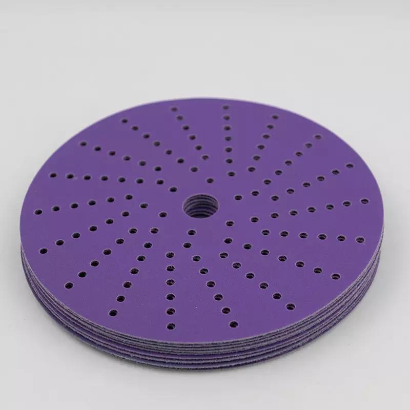 Manufacture 6-Inch Purple Ceramic Round Sanding Disc 17 Holes Hook Loop P60-P600 Sandpaper for Metal Polishing OEM/ODM