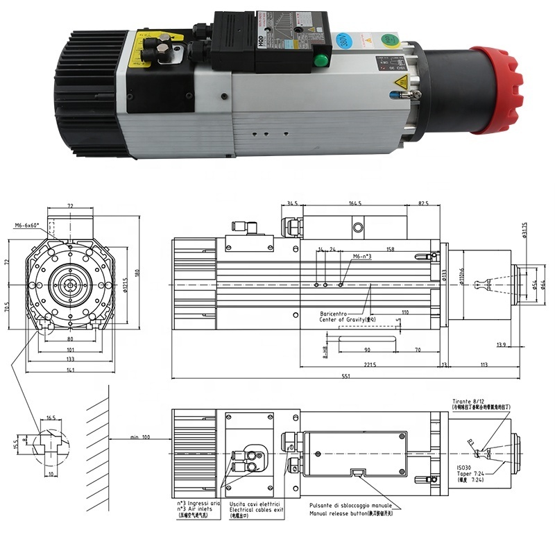 Most Popular 2024 CNC Machine Spindle Motor 3 kw to 9 kw Air-Cooled Milling Head with ATC Used Home Use Discounted Lathe Spindle