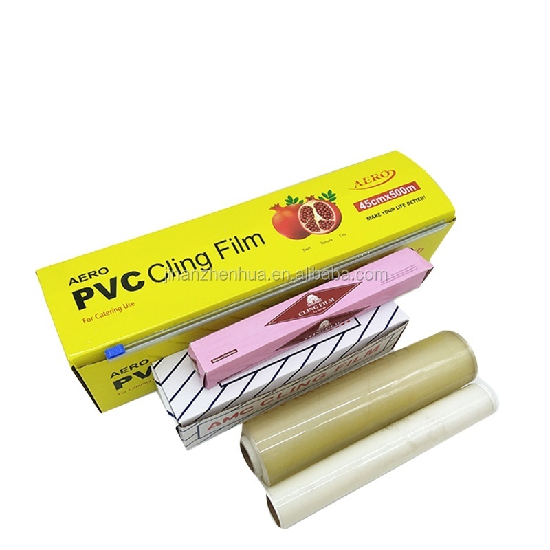 Plastic wrap dispenser with slide cutter 45cm 600m Transparent Stretch PVC Cling Film for Food Wrap